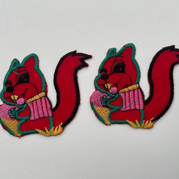 Squirrel Iron On Patches for Craft Cloth Red Embroidery Patches Lot of 2 - Picture 1 of 7